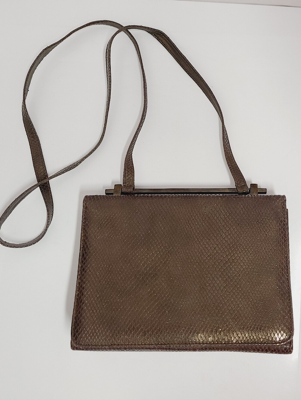 Stuart Weitzman Vintage Brown Snakeskin Embossed Leather Crossbosy Bag - Picture 16 of 16